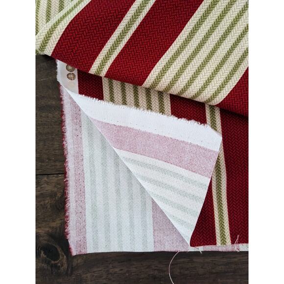 Waverly Inspirations Screen Print Red Green Stripes Fabric 2 Yards PRE CUT - Picture 2 of 5